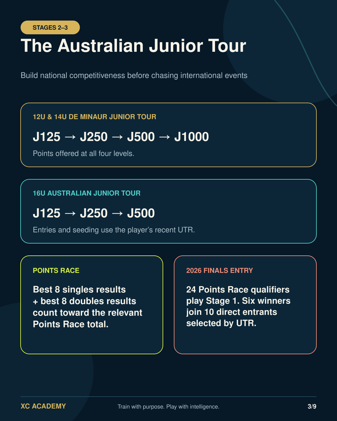 Australian Junior Tour levels and De Minaur Junior Tour points race